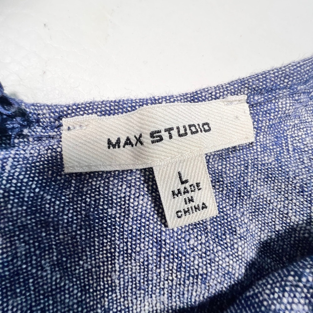 Max Studio Jumpsuit Women L Blue Linen Blend Chambray Wide Leg Side Tie Coastal - Picture 4 of 12